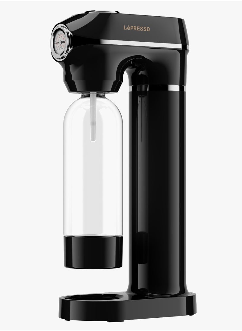 LePRESSO - Sparkling Water Maker 1L with 4+1 Capsules and Pressure Meter / Efficient Carbonation / Adjustable Fizz Pressure / One-Button Operation - Black - Image 1