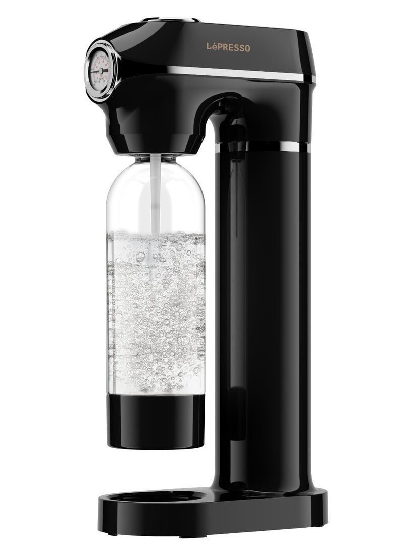LePRESSO - Sparkling Water Maker 1L with 4+1 Capsules and Pressure Meter / Efficient Carbonation / Adjustable Fizz Pressure / One-Button Operation - Black - Image 1