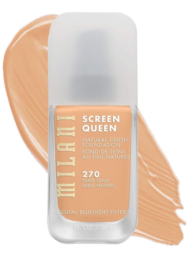 Milani Screen Queen Liquid Foundation Cruelty-Free, Blue Light Protection, Luminous Finish, Build-able Coverage, 270 Nude Sand 30ml - Image 1