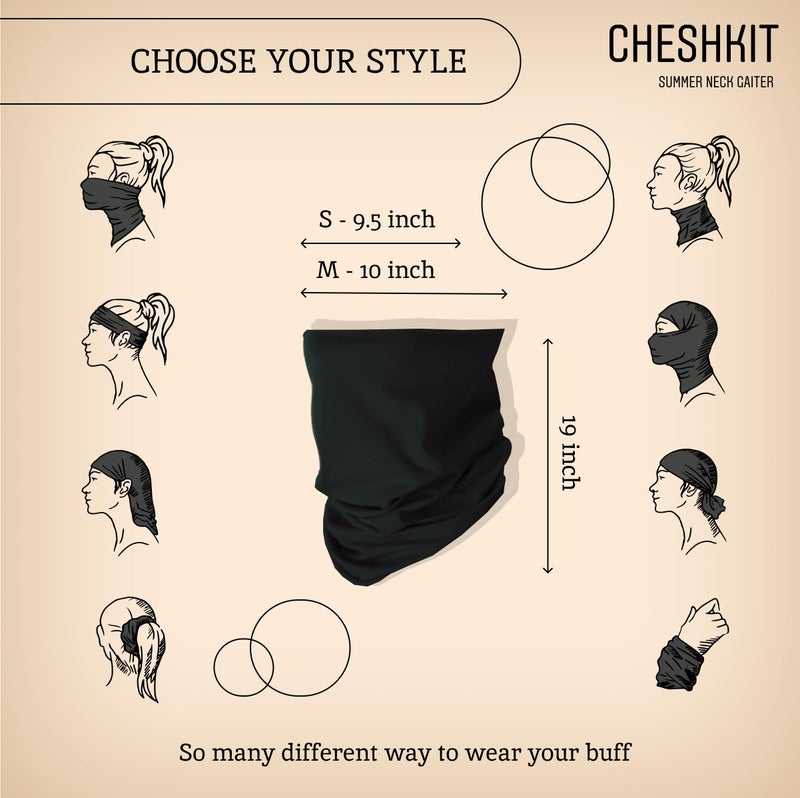CheshKit Organic Cotton Neck Gaiter Face Mask Bandana for Dust Wind Sun Protection Men Women - Face Scarf for Outdoor Activities (Black, Small, 2 Pack) - Image 3