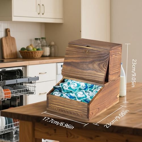 Craftmastudio Wooden Laundry Dishwasher Pods Container,Multi-Use Dishwasher Pods Holder & dryer sheet holder, Storage with Spoons for Laundry Room & Kitchen Organization - Image 3