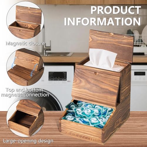 Craftmastudio Wooden Laundry Dishwasher Pods Container,Multi-Use Dishwasher Pods Holder & dryer sheet holder, Storage with Spoons for Laundry Room & Kitchen Organization - Image 2
