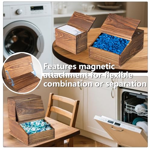 Craftmastudio Wooden Laundry Dishwasher Pods Container,Multi-Use Dishwasher Pods Holder & dryer sheet holder, Storage with Spoons for Laundry Room & Kitchen Organization - Image 4