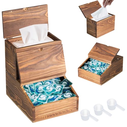 Craftmastudio Wooden Laundry Dishwasher Pods Container,Multi-Use Dishwasher Pods Holder & dryer sheet holder, Storage with Spoons for Laundry Room & Kitchen Organization - Image 1