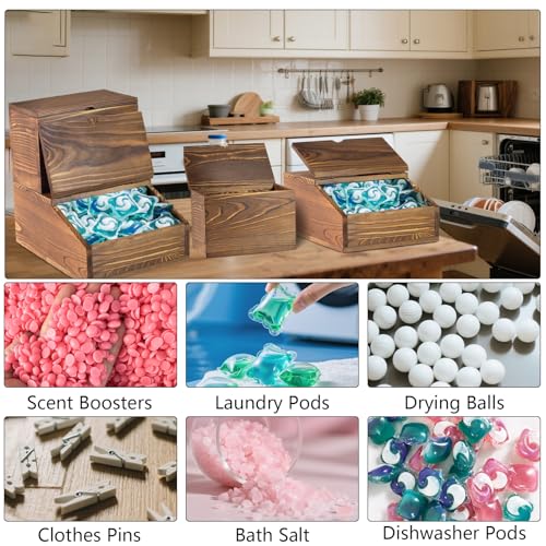 Craftmastudio Wooden Laundry Dishwasher Pods Container,Multi-Use Dishwasher Pods Holder & dryer sheet holder, Storage with Spoons for Laundry Room & Kitchen Organization - Image 5