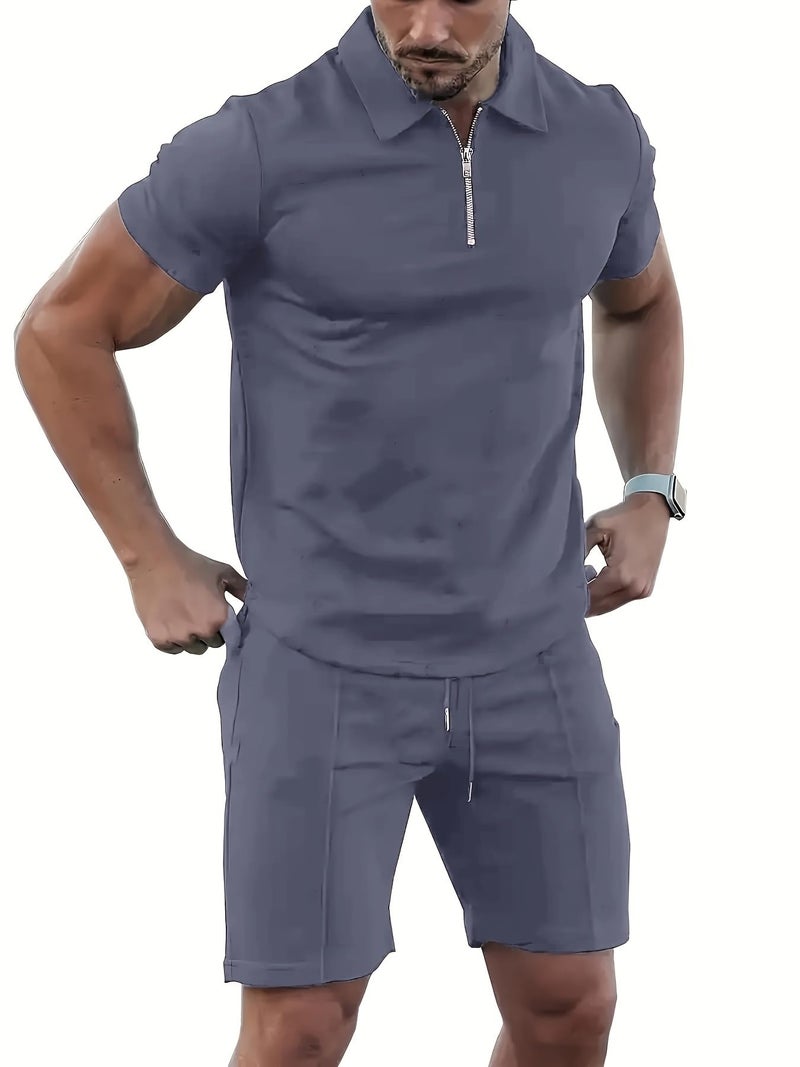 BORBOON Men's Tracksuit 2 Piece Quarter Zip Sweatsuit Sets Short Sleeve Golf Polo Shirts Summer Shorts Loungewear - Image 1