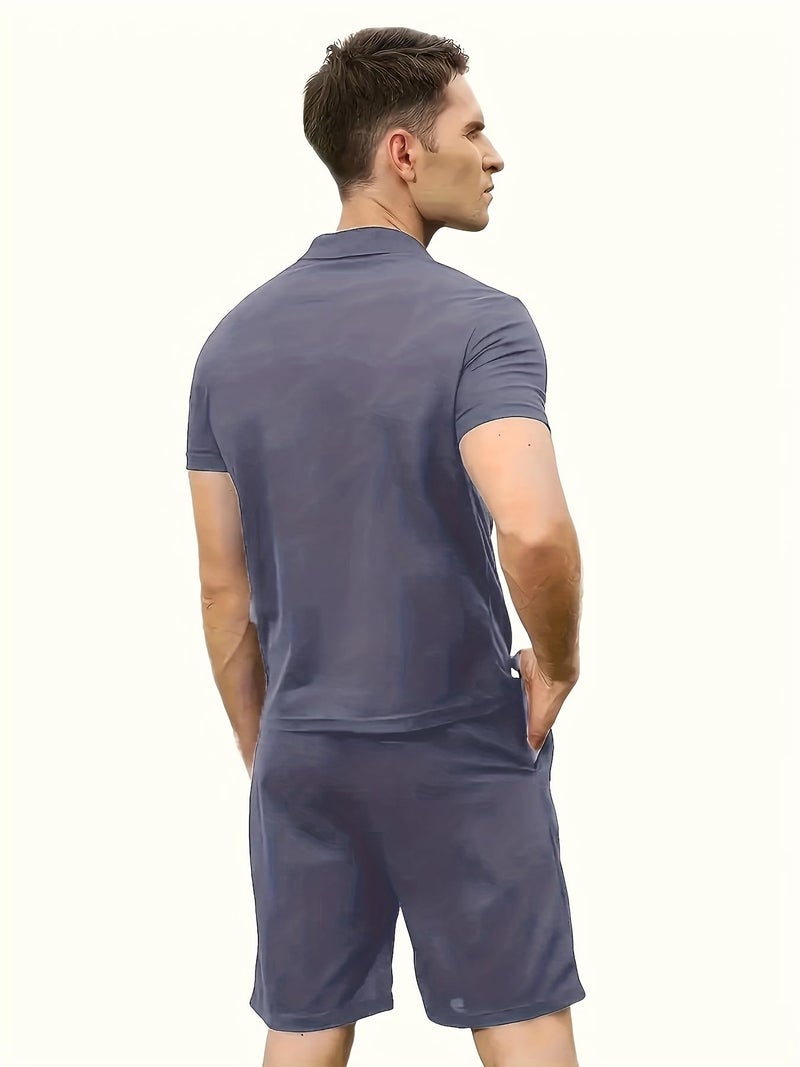 BORBOON Men's Tracksuit 2 Piece Quarter Zip Sweatsuit Sets Short Sleeve Golf Polo Shirts Summer Shorts Loungewear - Image 2