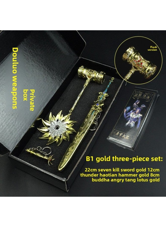 Tang San Soul Bone Metal Children's Gift Set Animation Surrounding Douluo Mainland Eight Spears Haotian Hammer Toy Handmade-Color:B1 Golden Seven Kills + Lotus + Hammer - Image 1
