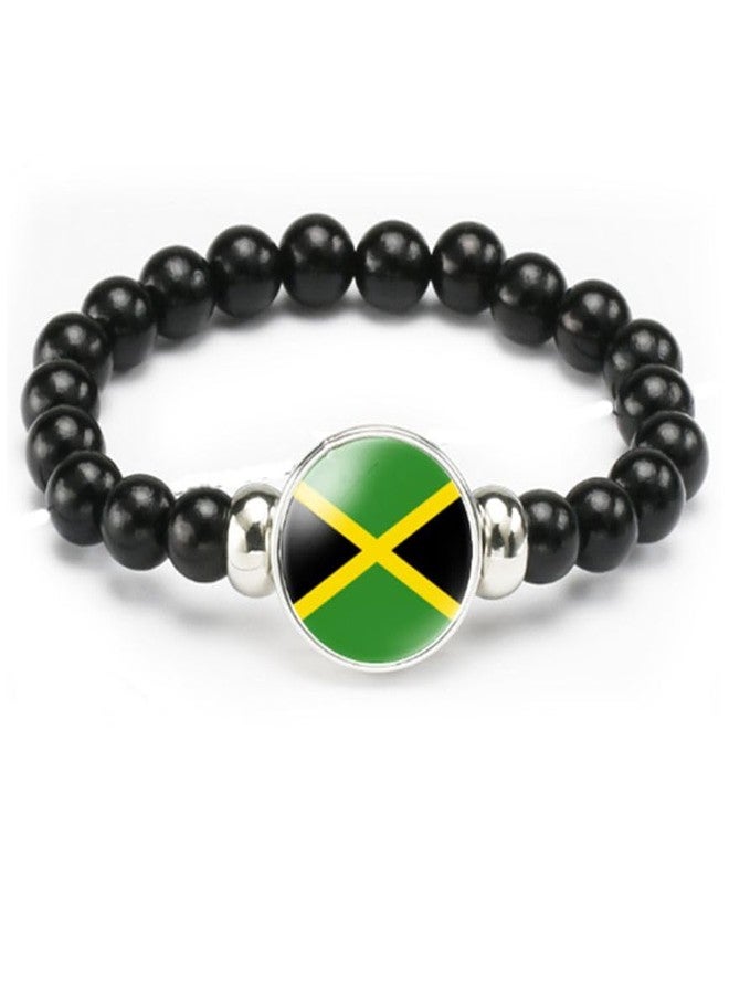 vmcoatdu Jamaica Flag Bracelet Elastic Rope Beaded Bracelet Support Your Country Travel Souvenir Gifts for Men Women (Jamaica) - Image 2