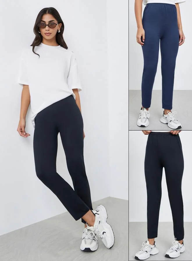 ستايلي مجموعة من 2 ليقنز سادة بخصر مطاطي