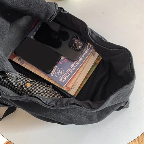 AFGWK Vintage Canvas Backpack for Women Grunge Hippie Cute Boho School Backpack Casual Y2K Aesthetic Backpack (Black) - Image 4