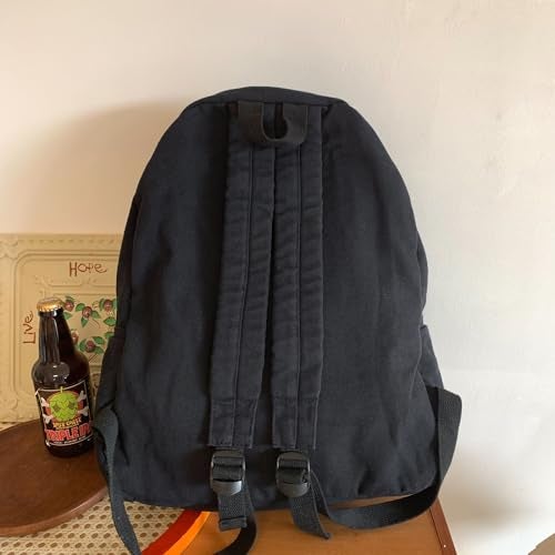 AFGWK Vintage Canvas Backpack for Women Grunge Hippie Cute Boho School Backpack Casual Y2K Aesthetic Backpack (Black) - Image 3