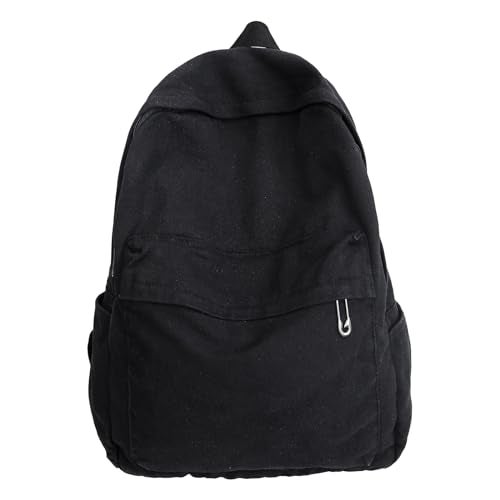AFGWK Vintage Canvas Backpack for Women Grunge Hippie Cute Boho School Backpack Casual Y2K Aesthetic Backpack (Black) - Image 1