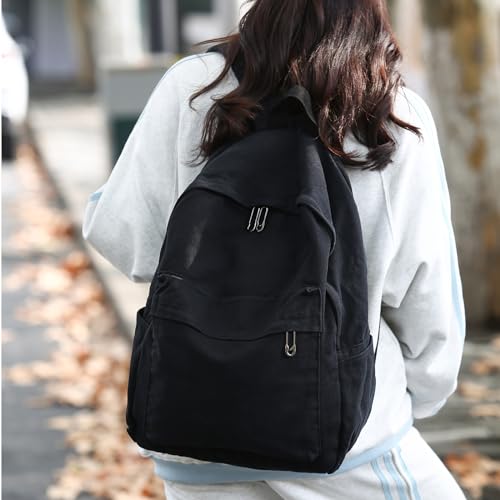 AFGWK Vintage Canvas Backpack for Women Grunge Hippie Cute Boho School Backpack Casual Y2K Aesthetic Backpack (Black) - Image 5
