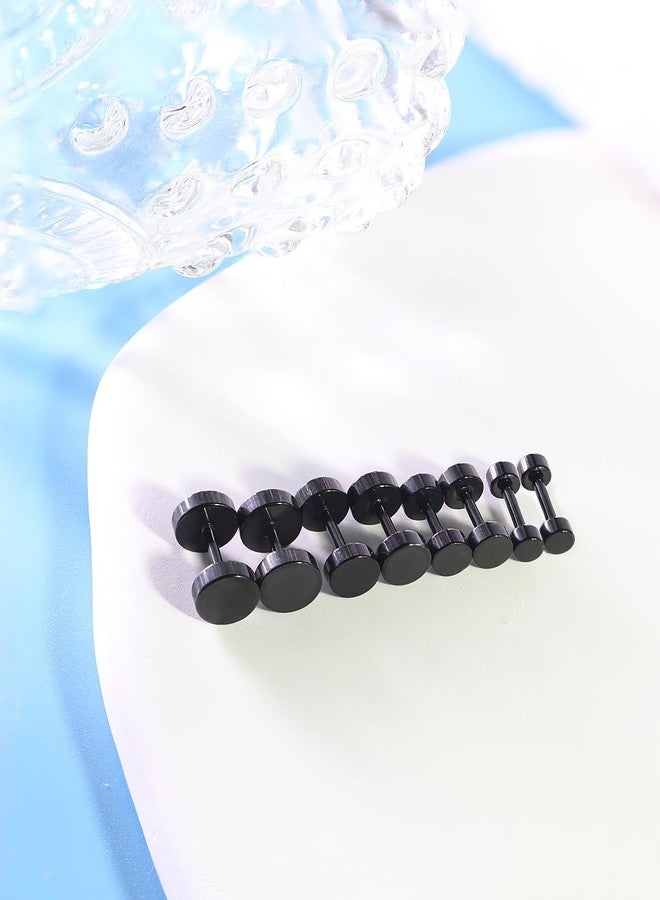 Cisyozi 18G Black Stud Earrings Men for Women Faux Gauges Ear Tunnel Stainless Steel Earrings 3mm 4mm 5mm 6mm, 6 mm, Metal, n / a - Image 4