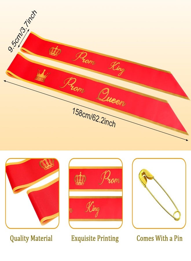 Saintrygo 4 Pcs Prom Crowns and Sashes Set King and Queen Tiara Crowns Satin Sash 80s Party Graduation Wedding Birthday(Red) - Image 3