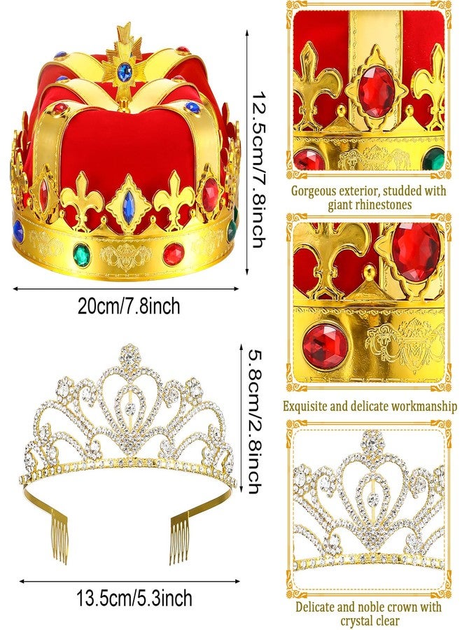 Saintrygo 4 Pcs Prom Crowns and Sashes Set King and Queen Tiara Crowns Satin Sash 80s Party Graduation Wedding Birthday(Red) - Image 2