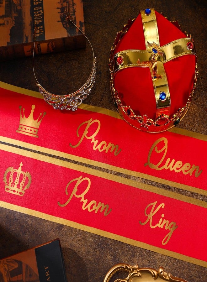 Saintrygo 4 Pcs Prom Crowns and Sashes Set King and Queen Tiara Crowns Satin Sash 80s Party Graduation Wedding Birthday(Red) - Image 4