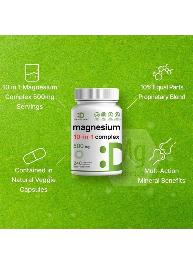 Magnesium Complex Supplement 500mg, 240 Veggie Capsules – 10 in 1 – Glycinate, Citrate, Malate, & More – Chelated Minerals for Muscle & Joint Health - Image 4