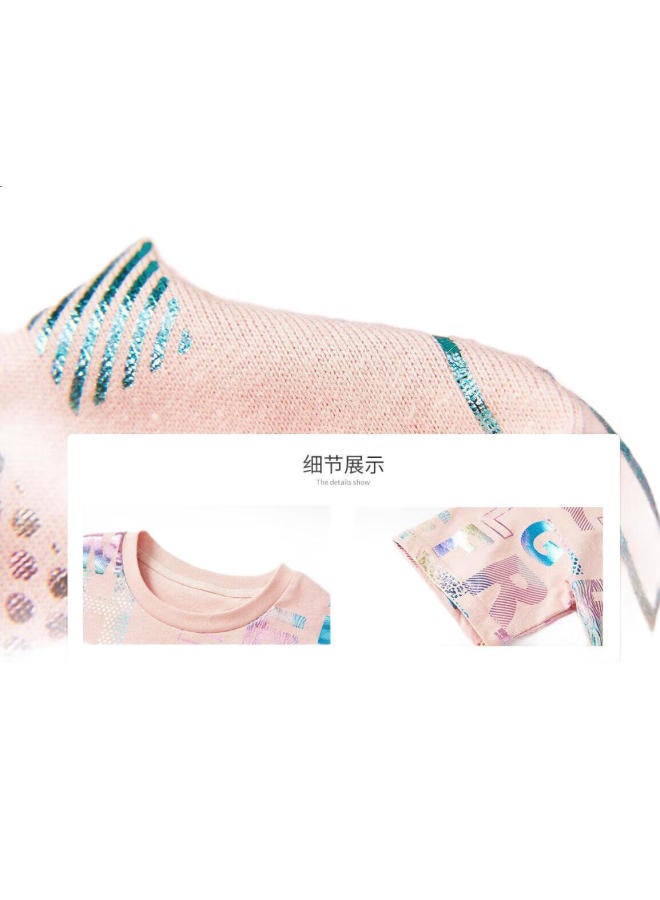 Ask Junior Girls' Short-Sleeve T-Shirt Summer Thin Style, All-Over Letter Print, Pure Cotton Children'S Undershirt, Pink, Size 150 - Image 3