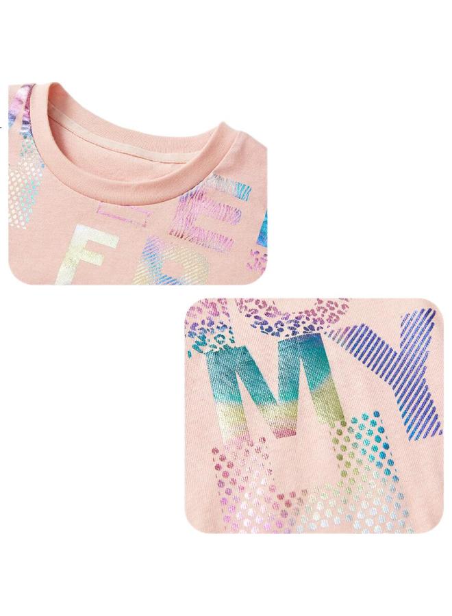 Ask Junior Girls' Short-Sleeve T-Shirt Summer Thin Style, All-Over Letter Print, Pure Cotton Children'S Undershirt, Pink, Size 150 - Image 1