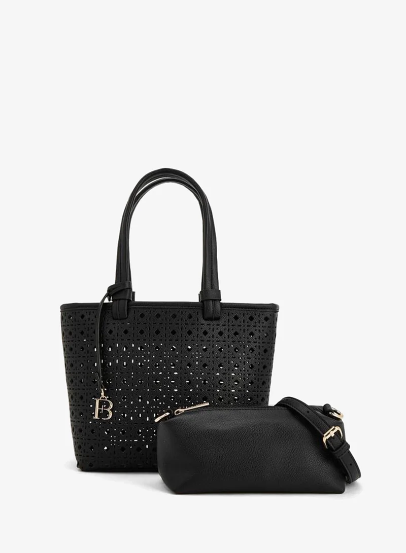 Laser Cut Tote Double Handle Bag With Fb Hanging Charm