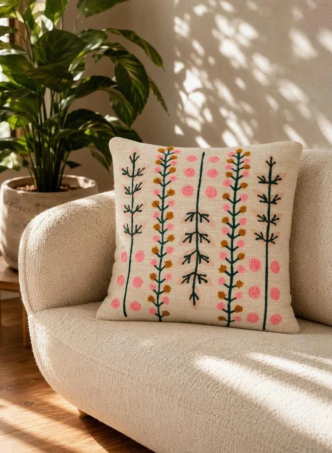 Styli 1-Piece Embroidered Square Cushion Cover 18X18Inches, Cotton