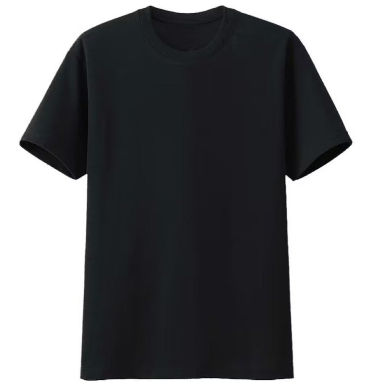 Combed Cotton Solid Color Couples Short-sleeved Base Shirt T-shirt Hip-hop Light Board White Mens and Womens T-shirt Pure Black Clothes Top Black  - Image 1