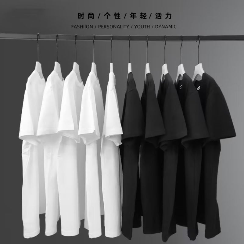 Combed Cotton Solid Color Couples Short-sleeved Base Shirt T-shirt Hip-hop Light Board White Mens and Womens T-shirt Pure Black Clothes Top Black  - Image 3