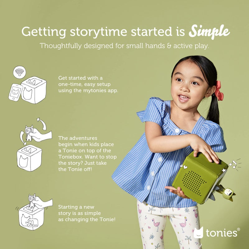 Tonies Toniebox Audio Player Starter Set with National Geographic Astronaut, Dinosaur, Whale, Penguin, and Playtime Puppy - Listen, Learn, and Play with One Huggable Little Box - Green  - Image 4
