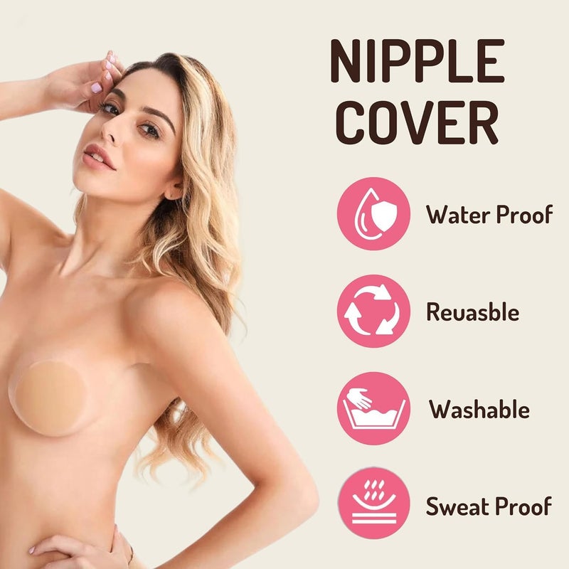 HSR Boob Tape Kit - Breathable Instant Boob Tape with 10 Pasties for Fashion, with 36 Strips Double Sided Tape for Clothes, and 1 Pair Reusable Cover for Women - Image 4