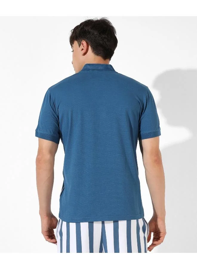 كامبوس سوترا تي شيرت كاجوال للرجال ذو قصة عادية باللون الأزرق السادة