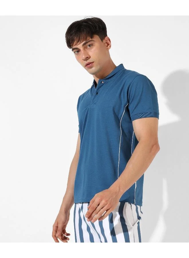 Men's Solid Blue Regular Fit Casual T-Shirt
