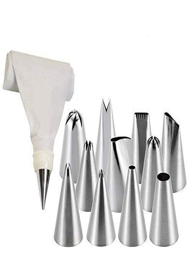 CONNECTWIDE Stainless Steel Cake Decorating Set Frosting Icing Piping Bag Tips with Nozzles, 12-Pieces, Multicolour - Image 1