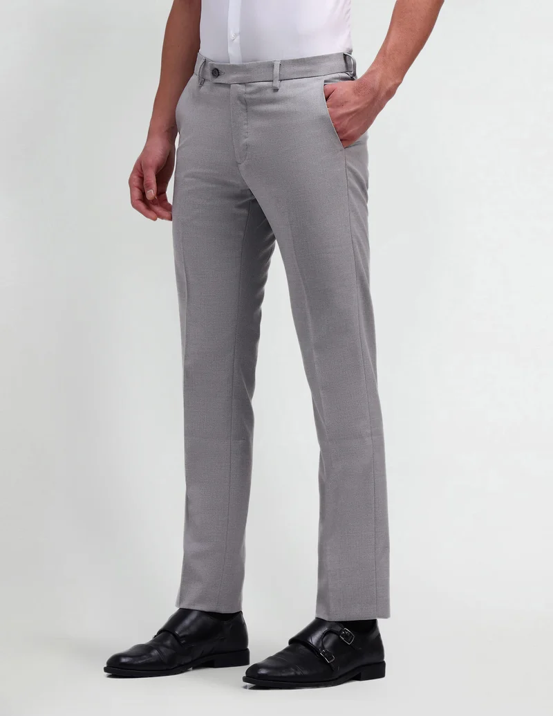 Arrow Light Grey Slim Fit Dobby Trousers for Men | Best Price UAE