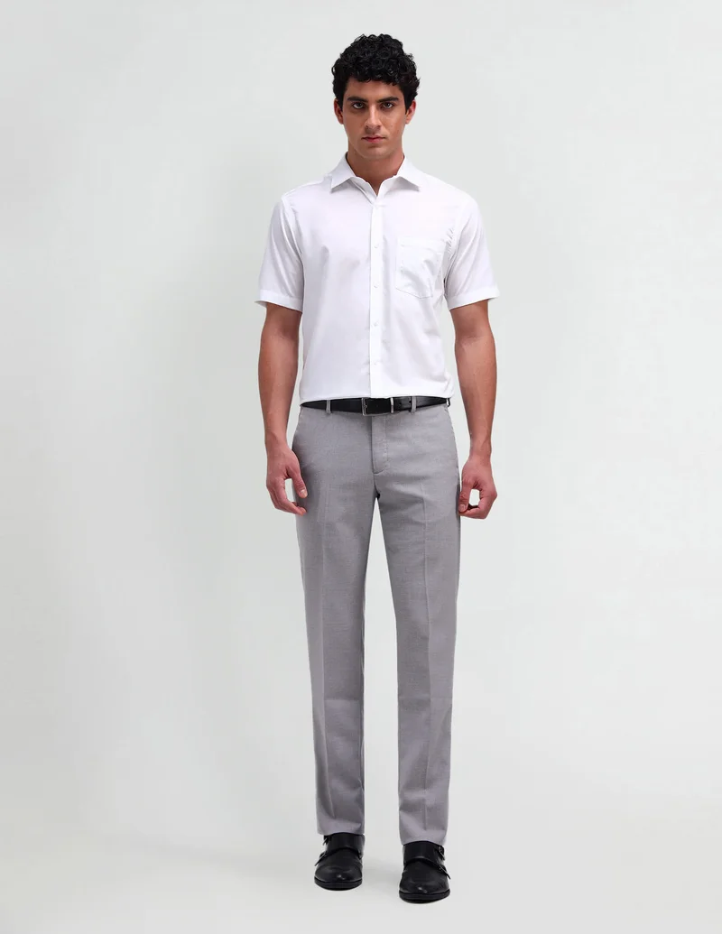 Arrow Light Grey Slim Fit Dobby Trousers for Men | Best Price UAE