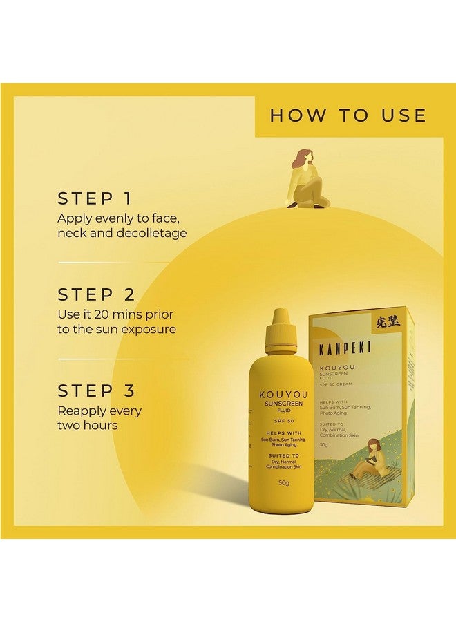 KANPEKI Kouyou Fluid Sunscreen Spf 50 With No White Cast Lightweight & Helps With Uva Uvb Damaged Broad Spectrum Pa ++ For All Skin Type 50 G - Image 4