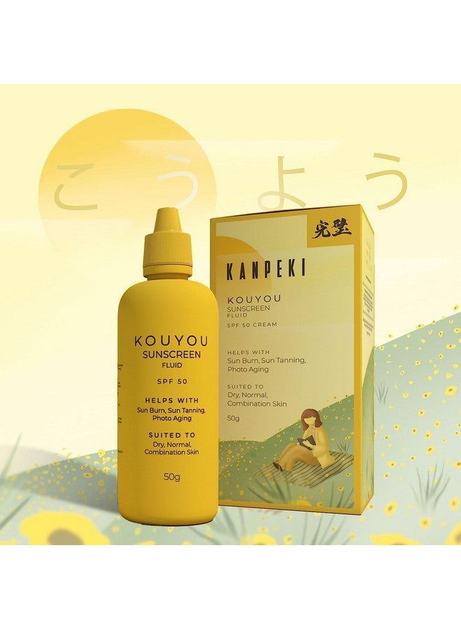 KANPEKI Kouyou Fluid Sunscreen Spf 50 With No White Cast Lightweight & Helps With Uva Uvb Damaged Broad Spectrum Pa ++ For All Skin Type 50 G - Image 2