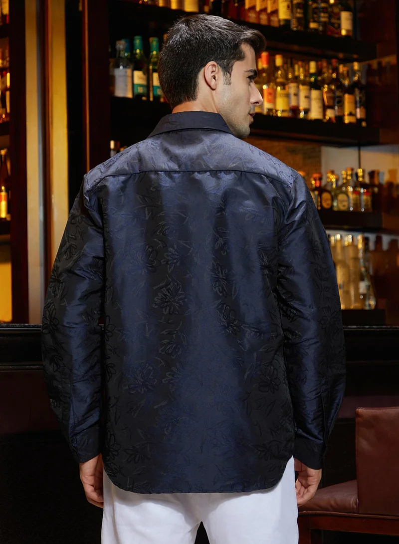 Campus Sutra  Men's Navy Blue Flora-Woven Shirt for Men | Best Price UAE