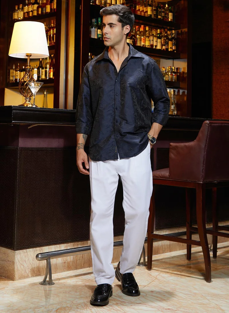 Campus Sutra  Men's Navy Blue Flora-Woven Shirt for Men | Best Price UAE