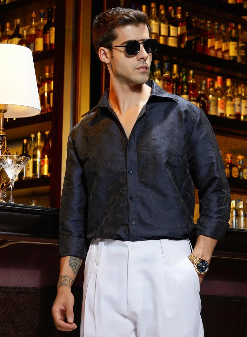 Campus Sutra Men's Navy Blue Flora-Woven Shirt