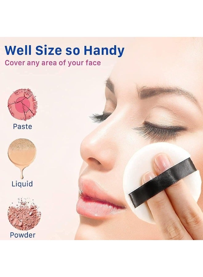 HUXIA BEAUTY Face Makeup Sponge Set Round Face Makeup Sponge and Powder Blending Cotton Sponge with Strap for Foundation Powder Loose Mineral Body Powder, 3 Pieces - Image 3