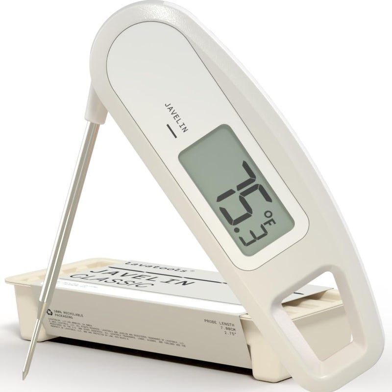 Lavatools Javelin® Ultra-Fast 2-Second Digital Instant Read Meat Thermometer for Grill and Cooking, 2.75" Probe, Compact Foldable Design, Large Display, IP65 Water Resistant, NSF Certified – Milk - Image 1