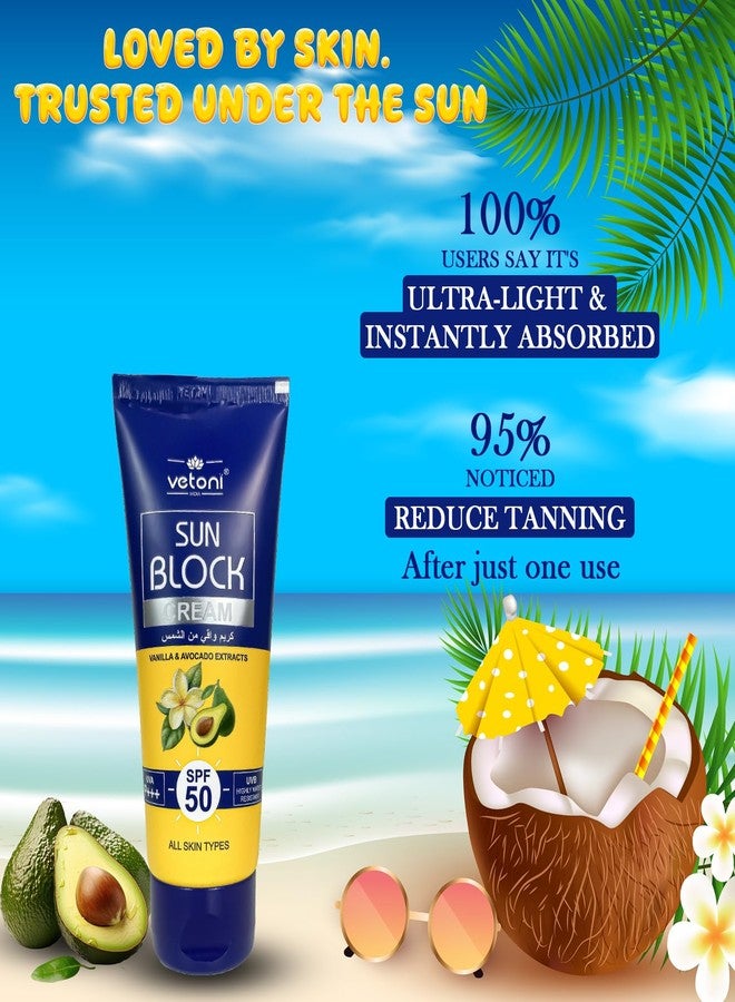 VETONI واقي شمس فيتوني SPF 50 للبشرة الدهنية - تركيبة خفيفة وحريرية مع الأفوكادو والفانيليا - حماية واسعة الطيف لجميع أنواع البشرة (100 مل)، عبوة واحدة - Image 4