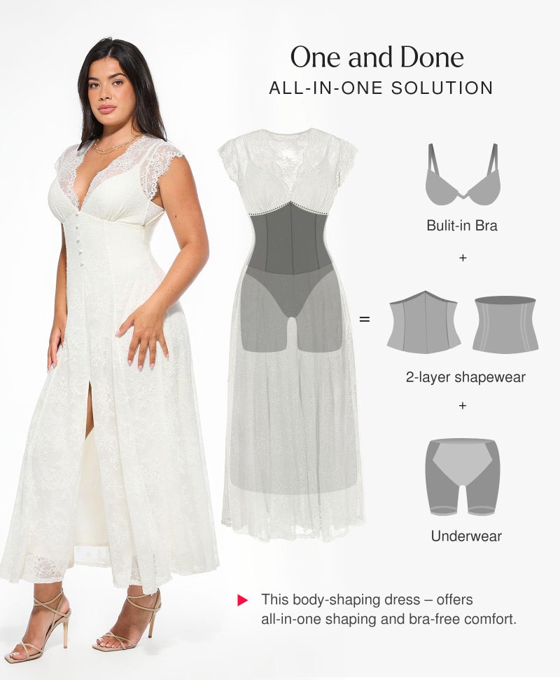 Popilush Wedding Dresses for Bride Lace Sleeveless V Neck Maxi Shapewear Dress Evening Split Beach Bride Dresses White - Image 4
