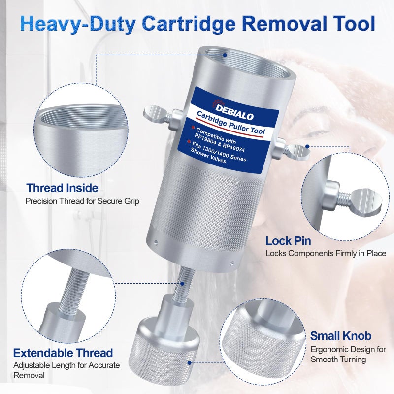 Debialo Cartridge Removal Tool Compatible with Delta Tub & Shower Faucets, Fits 1300/1400 Series RP46074â€¯&â€¯RP19804 Cartridges, Heavy-Duty Reusable Steel Puller Extractor, Damage-Free DIY Valve Repair - Image 4