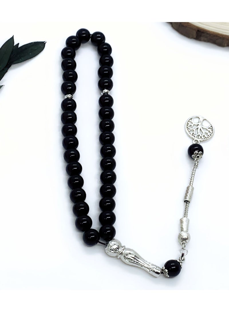 ليشا مسبحة (10 مم 45 حبة) حبات من الراتنج الأسود والأبيض - مسبحة إسلامية مصنوعة يدويًا - Image 1