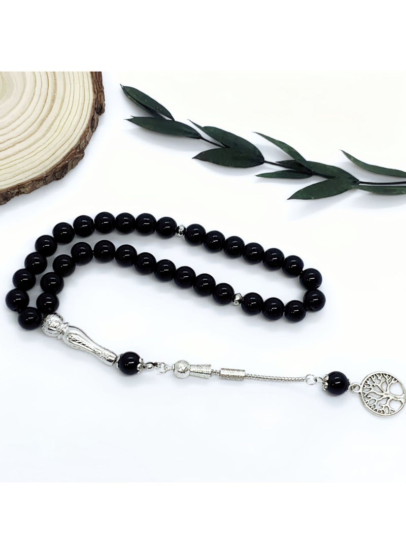 ليشا مسبحة (10 مم 45 حبة) حبات من الراتنج الأسود والأبيض - مسبحة إسلامية مصنوعة يدويًا - Image 3