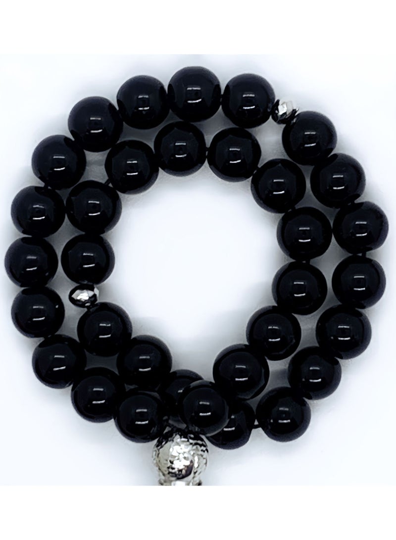 ليشا مسبحة (10 مم 45 حبة) حبات من الراتنج الأسود والأبيض - مسبحة إسلامية مصنوعة يدويًا - Image 2