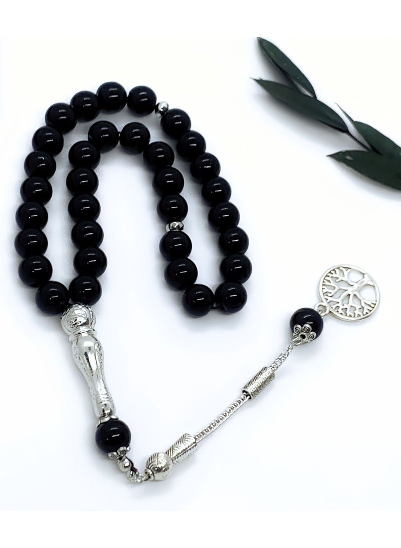 ليشا مسبحة (10 مم 45 حبة) حبات من الراتنج الأسود والأبيض - مسبحة إسلامية مصنوعة يدويًا - Image 4